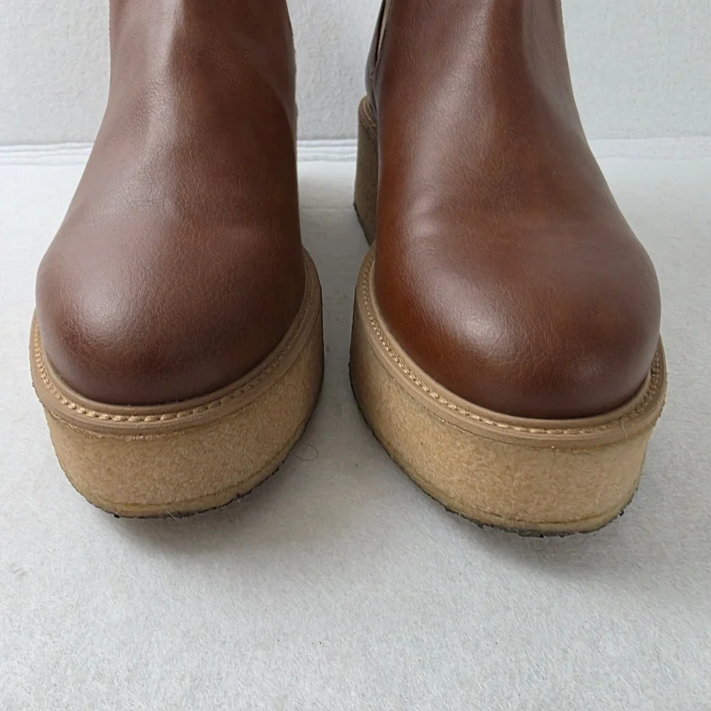 Novacas Womens 39 Vegan Chelsea Boots Brown Platform Wedge Made Portugal